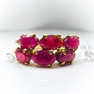 10K Gold -Natural Ruby Earrings -16mm -Estate Vintage Hoops -1.56CTW Indian Ruby